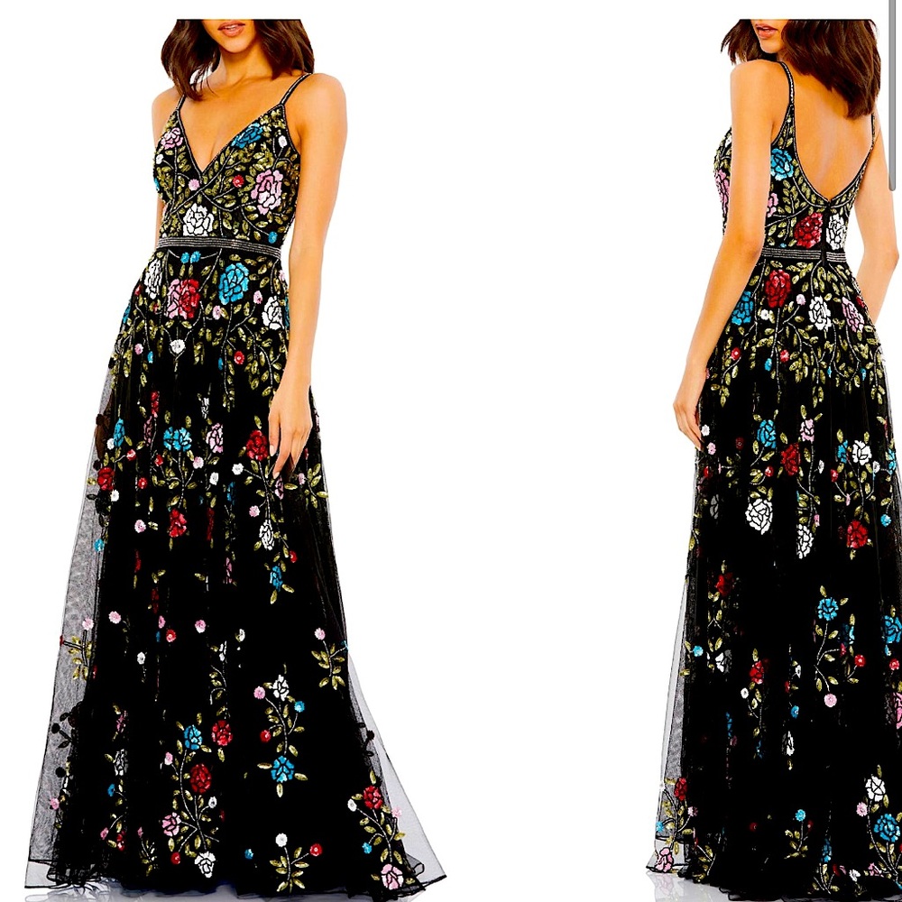 Mac Duggal Floral Embellished A-Line Gown